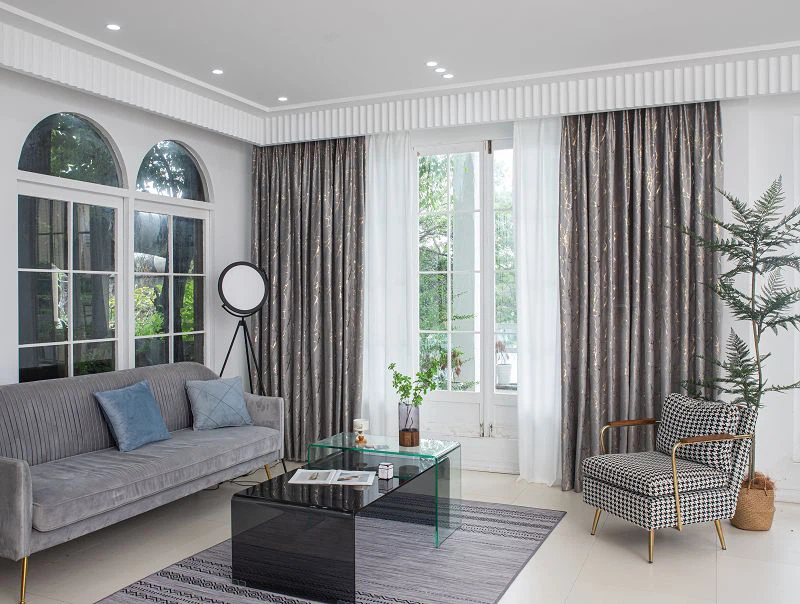 Holland flauelsgardín með marmaramynstri og gullþynnu